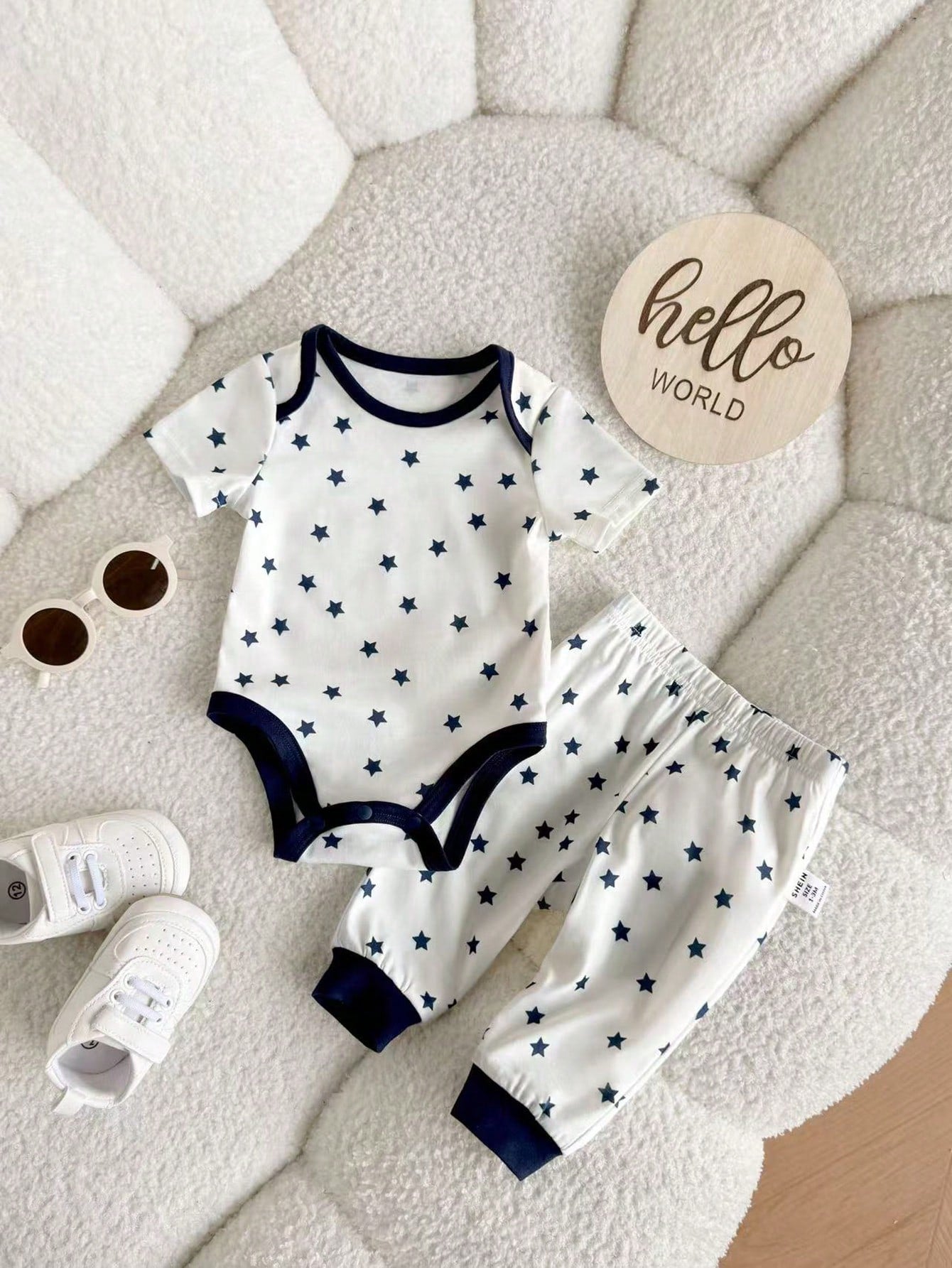 6pcs Newborn Baby Boy Summer Cute Cartoon Star Print Short Sleeve Romper & Pants Set