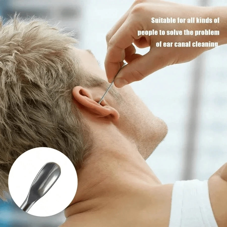 6pcs Portable Leather Ear Wax Removal Kit, Ear Spoon, Spiral Spring Ear Cleaner, Travel Size Ear Picker Set, New Stainless Steel, Spiral, Adult, No Battery, No Power Required, For Ear Cleaning Electri