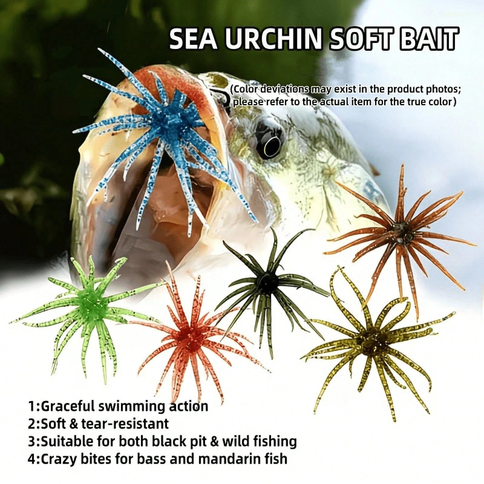 6Pcs Sea Urchin Soft Fishing Lures, TPE Lifelike Round Floating Baits In Multiple Colors.Dynamic Swimming Design, Practical Tackle Supplies For Anglers And Fishing Gear Collection