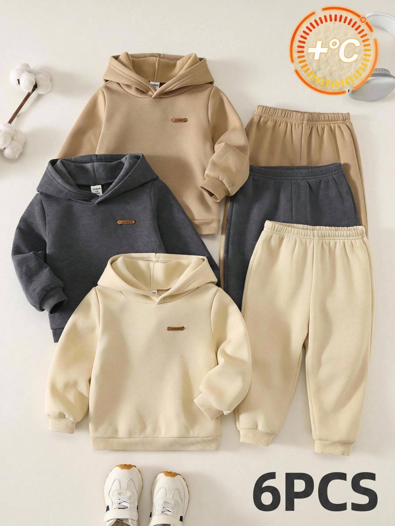 6pcs/Set Baby Boy/Girl Cute Casual Light Grey Winter Tracksuit,Knit Letter Print Hoodie And Jogger Pants Set,Unisex Clothes For Back-To-School,Date