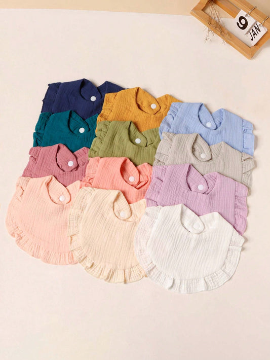 6pcs/Set Soft & Breathable Baby Bibs With Cute Solid Color Ruffle Edges, Suitable For Daily Use
