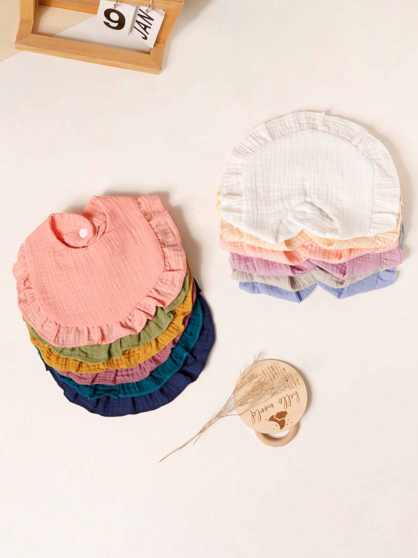 6pcs/Set Soft & Breathable Baby Bibs With Cute Solid Color Ruffle Edges, Suitable For Daily Use