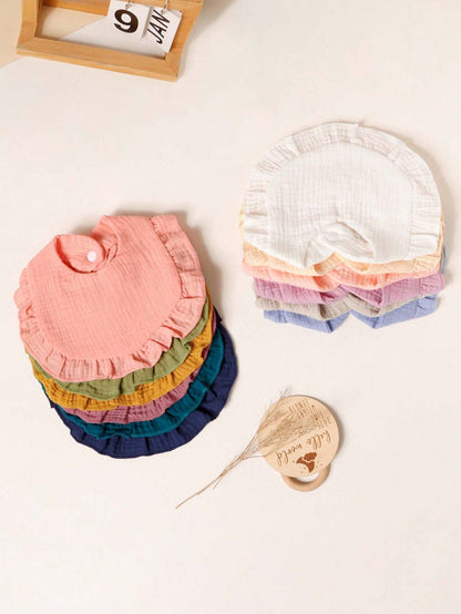 6pcs/Set Soft & Breathable Baby Bibs With Cute Solid Color Ruffle Edges, Suitable For Daily Use
