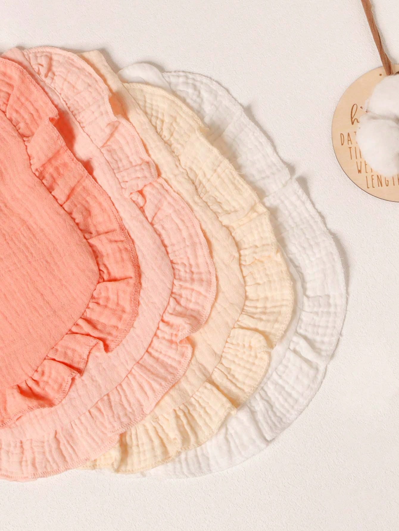 6pcs/Set Soft & Breathable Baby Bibs With Cute Solid Color Ruffle Edges, Suitable For Daily Use