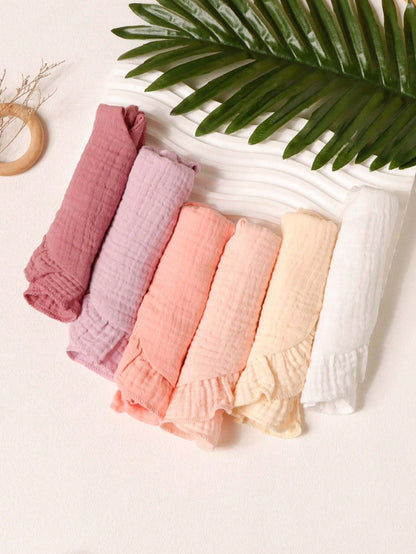 6pcs/Set Soft & Breathable Baby Bibs With Cute Solid Color Ruffle Edges, Suitable For Daily Use