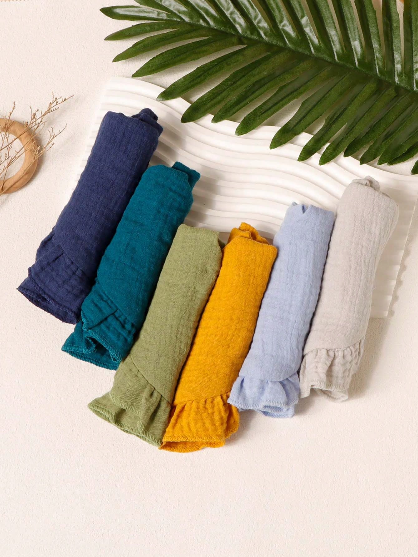 6pcs/Set Soft & Breathable Baby Bibs With Cute Solid Color Ruffle Edges, Suitable For Daily Use