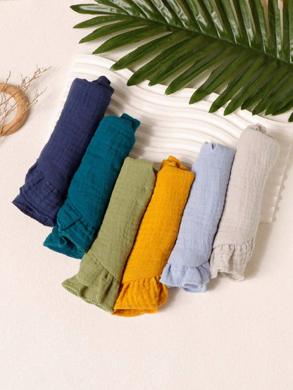 6pcs/Set Soft & Breathable Baby Bibs With Cute Solid Color Ruffle Edges, Suitable For Daily Use