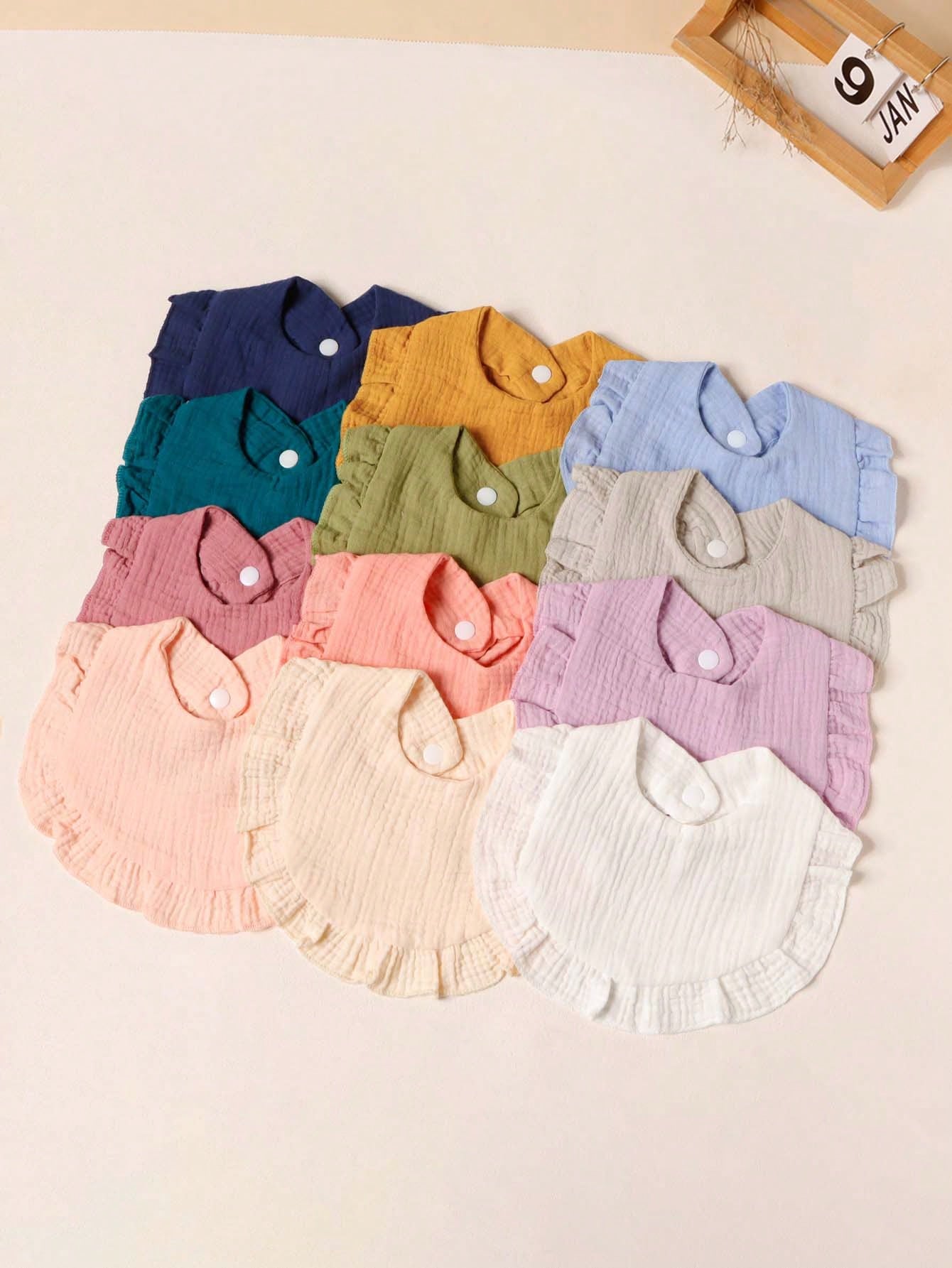 6pcs/Set Soft & Breathable Baby Bibs With Cute Solid Color Ruffle Edges, Suitable For Daily Use