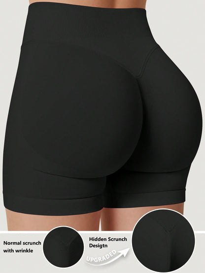 6pcs/Set Women's Seamless Elastic Lifting Shorts For Running, Training, Fitness, Yoga, Outdoor Sports, Spring/Summer, Suitable For Daily Wear And Exercise, Solid Color Workout Shorts, Cycling Shorts