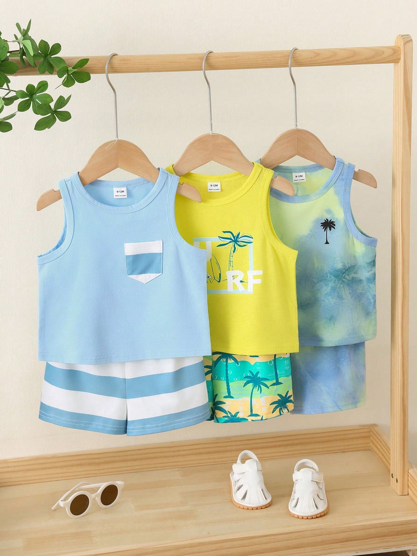 6pcs Unisex Baby/Toddler Boy Casual Cute Vacation Style Vest Top And Shorts Set, Baby Boy Outfit Sets, Baby Boy Summer Clothes