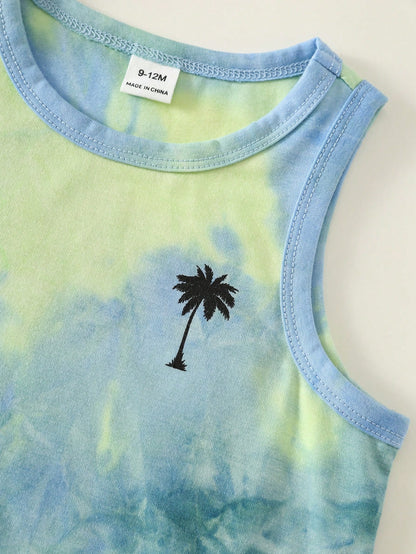 6pcs Unisex Baby/Toddler Boy Casual Cute Vacation Style Vest Top And Shorts Set, Baby Boy Outfit Sets, Baby Boy Summer Clothes