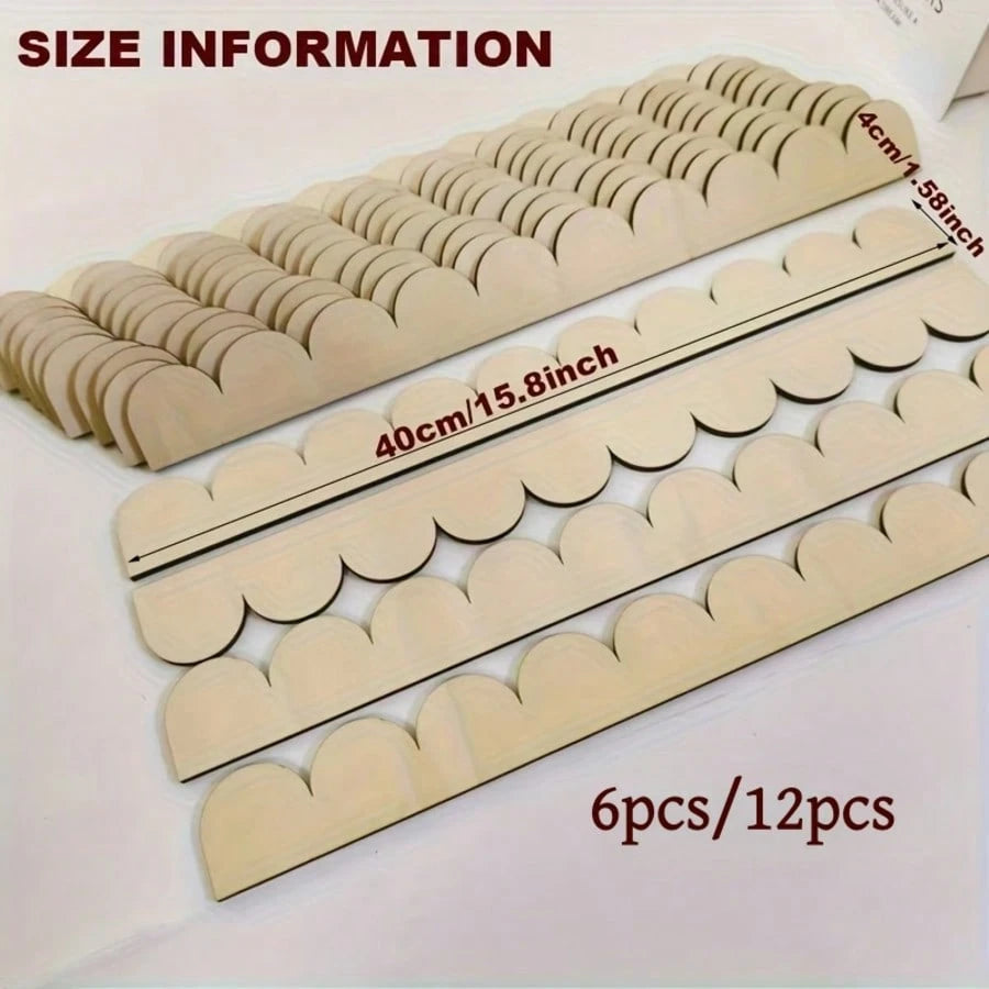 6pcs Wavy Wooden Decorative Strips, Wooden Wavy Edge Decorative Strips, Fan-Shaped Wavy Edge Wooden Decorative Strips, Suitable For Decorating Door/Window Frames, Cabinet DIY, Furniture Edges, Adding