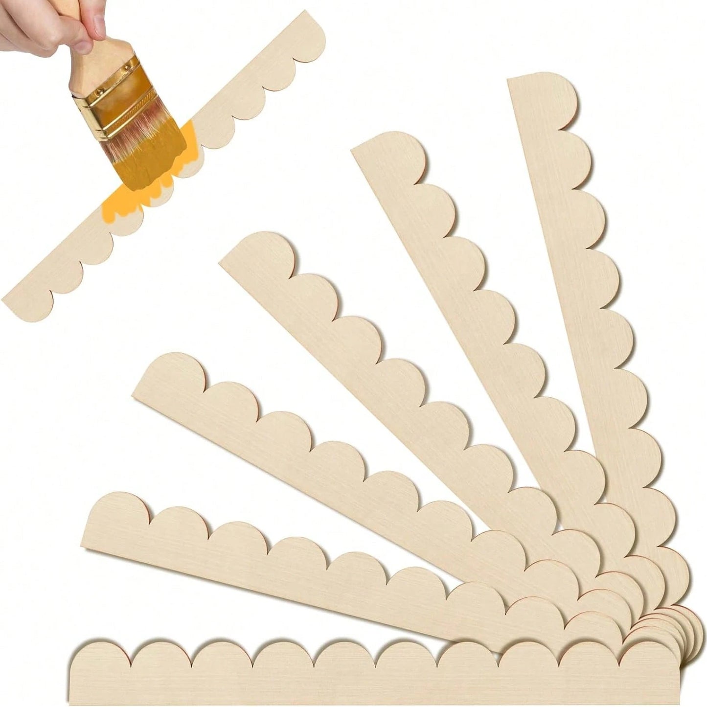6pcs Wavy Wooden Decorative Strips, Wooden Wavy Edge Decorative Strips, Fan-Shaped Wavy Edge Wooden Decorative Strips, Suitable For Decorating Door/Window Frames, Cabinet DIY, Furniture Edges, Adding
