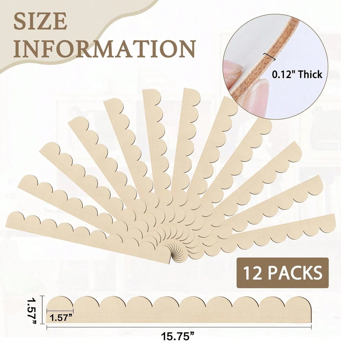 6pcs Wavy Wooden Decorative Strips, Wooden Wavy Edge Decorative Strips, Fan-Shaped Wavy Edge Wooden Decorative Strips, Suitable For Decorating Door/Window Frames, Cabinet DIY, Furniture Edges, Adding
