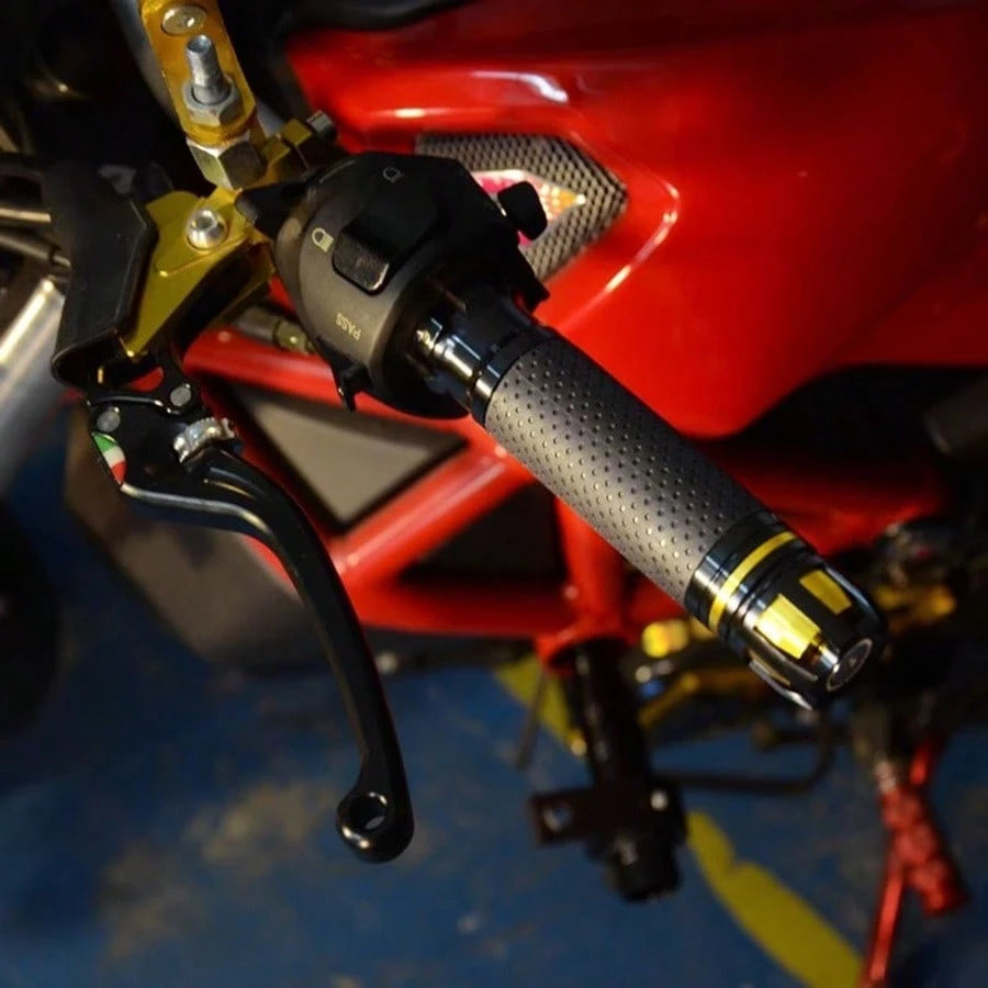 7/8" 22mm CNC Adjustable Aluminum Alloy Gold Rubber Motorcycle Street Racing Handlebar Grip, Multiple Colors Available