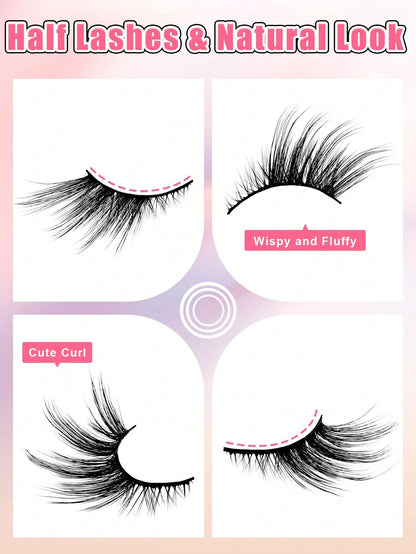 7 Pairs 15mm Cat Eye Effect Semi-Permanent Eyelashes, Extended Outer Corner, Natural Look