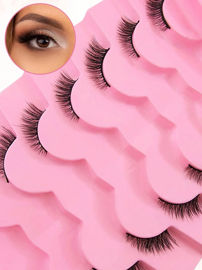 7 Pairs 15mm Cat Eye Effect Semi-Permanent Eyelashes, Extended Outer Corner, Natural Look