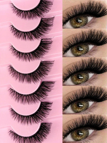 7 Pairs Cat Eye 3D Faux Mink False Eyelashes Natural Look Long Clear Band Lashes Winged End Eye Elongated Eyelashes- Cat Eye Style For Full Strip Eye Lengthening