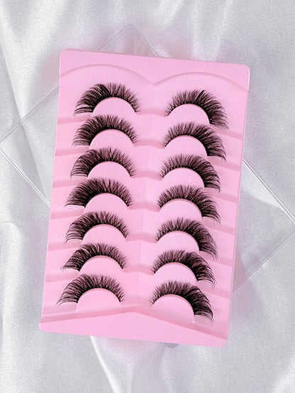 7 Pairs Cat Eye 3D Faux Mink False Eyelashes Natural Look Long Clear Band Lashes Winged End Eye Elongated Eyelashes- Cat Eye Style For Full Strip Eye Lengthening