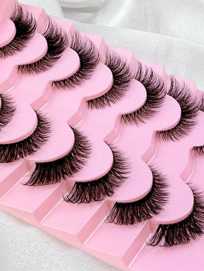 7 Pairs Cat Eye 3D Faux Mink False Eyelashes Natural Look Long Clear Band Lashes Winged End Eye Elongated Eyelashes- Cat Eye Style For Full Strip Eye Lengthening