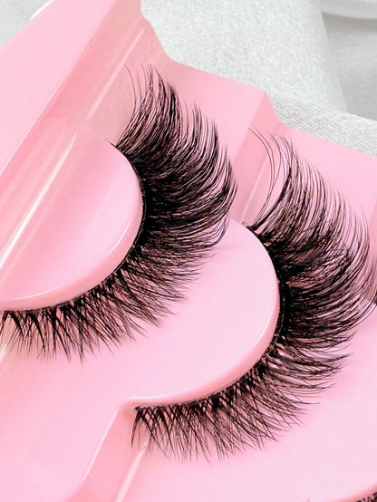 7 Pairs Cat Eye 3D Faux Mink False Eyelashes Natural Look Long Clear Band Lashes Winged End Eye Elongated Eyelashes- Cat Eye Style For Full Strip Eye Lengthening