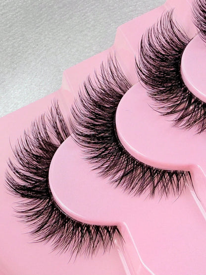 7 Pairs Cat Eye 3D Faux Mink False Eyelashes Natural Look Long Clear Band Lashes Winged End Eye Elongated Eyelashes- Cat Eye Style For Full Strip Eye Lengthening