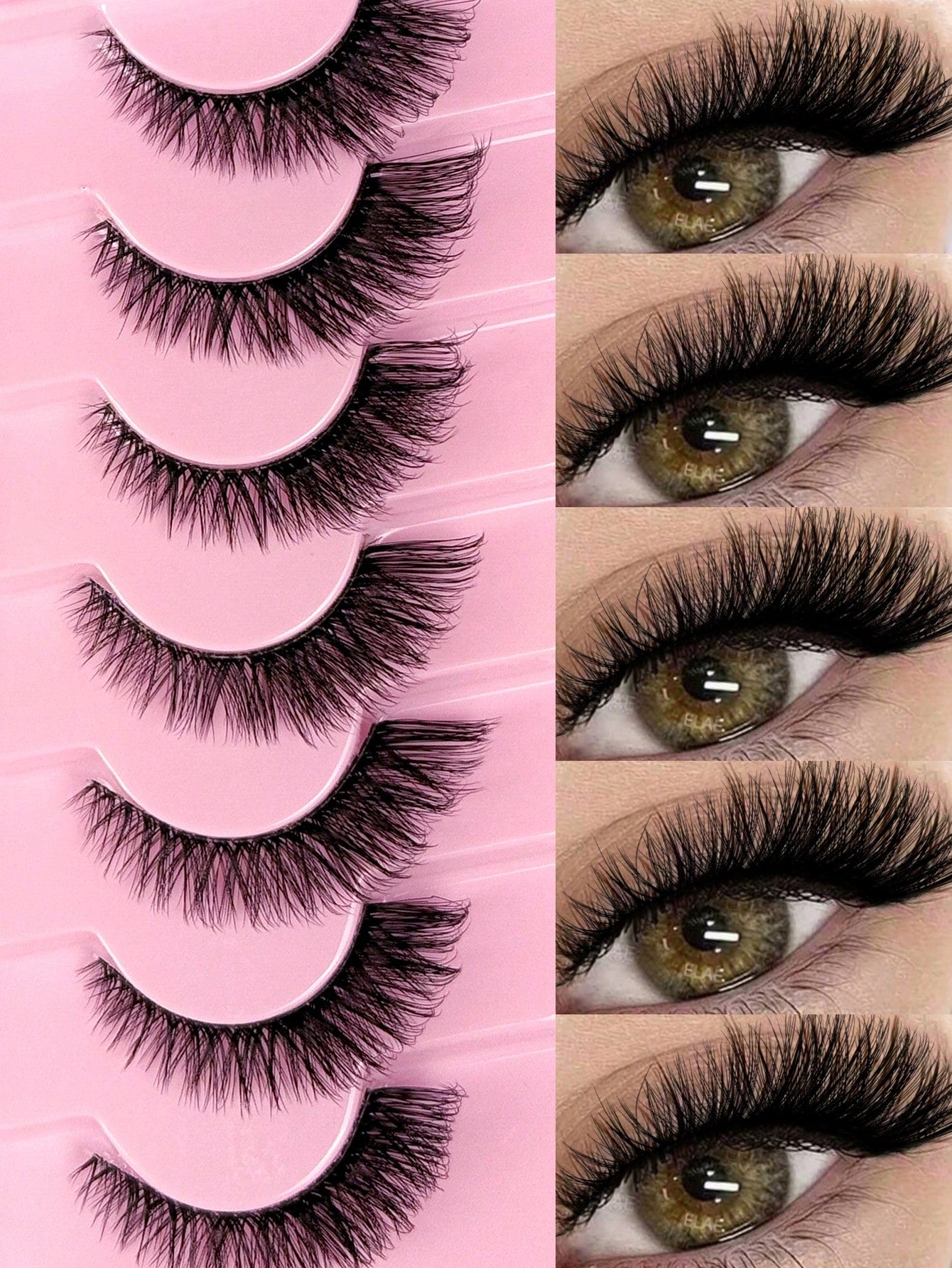 7 Pairs Cat Eye 3D Faux Mink False Eyelashes Natural Look Long Clear Band Lashes Winged End Eye Elongated Eyelashes- Cat Eye Style For Full Strip Eye Lengthening