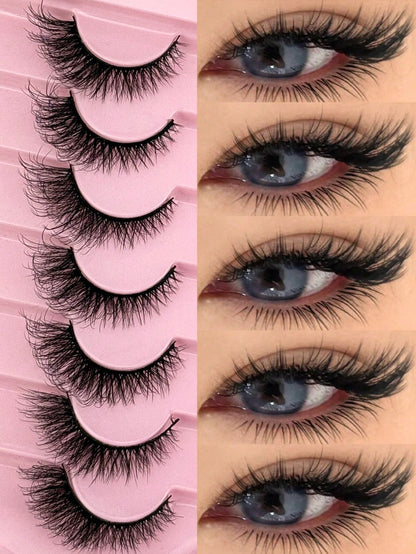 7 Pairs Of Cat-Eye False Eyelashes, Fluffy 3D Messy Natural Long Soft Winged End Eyeliner Lengthened Imitation Mink False Eyelashes, Reusable, Suitable For Daily Life, Weddings, Dates, Parties, Music