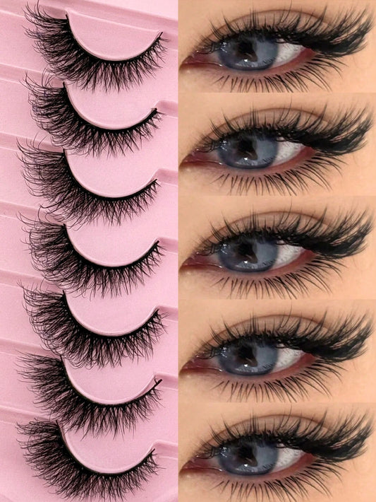 7 Pairs Of Cat-Eye False Eyelashes, Fluffy 3D Messy Natural Long Soft Winged End Eyeliner Lengthened Imitation Mink False Eyelashes, Reusable, Suitable For Daily Life, Weddings, Dates, Parties, Music