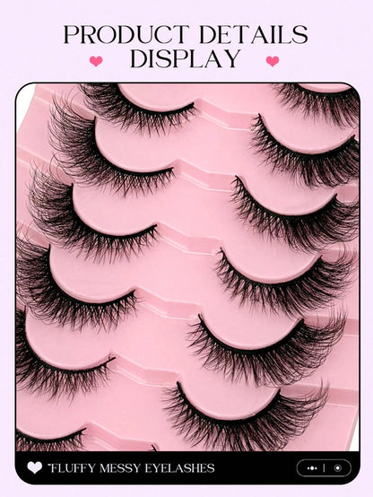 7 Pairs Of Cat-Eye False Eyelashes, Fluffy 3D Messy Natural Long Soft Winged End Eyeliner Lengthened Imitation Mink False Eyelashes, Reusable, Suitable For Daily Life, Weddings, Dates, Parties, Music