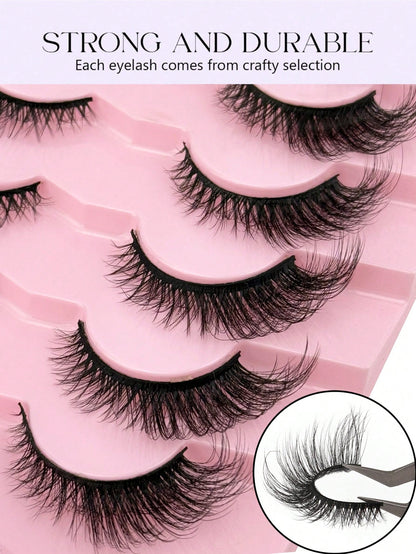 7 Pairs Of Cat-Eye False Eyelashes, Fluffy 3D Messy Natural Long Soft Winged End Eyeliner Lengthened Imitation Mink False Eyelashes, Reusable, Suitable For Daily Life, Weddings, Dates, Parties, Music