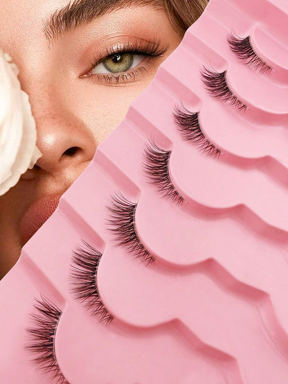 7 Pairs Of Half-Strip False Eyelashes, Natural Makeup Effect, Transparent Lash Bands, Lightweight & Fluffy, Create Cat Eye Makeup, Natural Short Accent False Lashes, Outer Corner Lashes, 3/4 False Las
