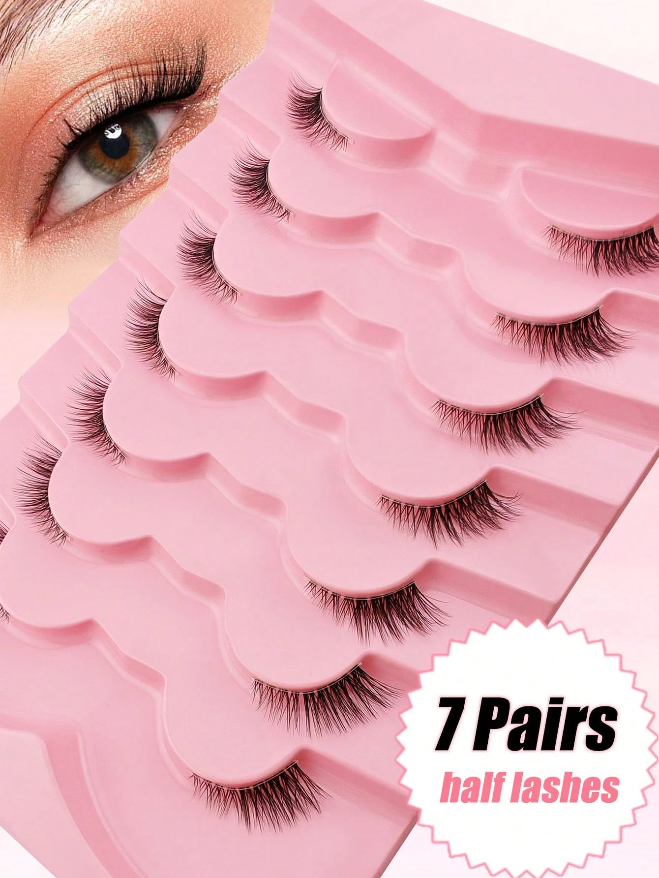 7 Pairs Of Half-Strip False Eyelashes, Natural Makeup Effect, Transparent Lash Bands, Lightweight & Fluffy, Create Cat Eye Makeup, Natural Short Accent False Lashes, Outer Corner Lashes, 3/4 False Las