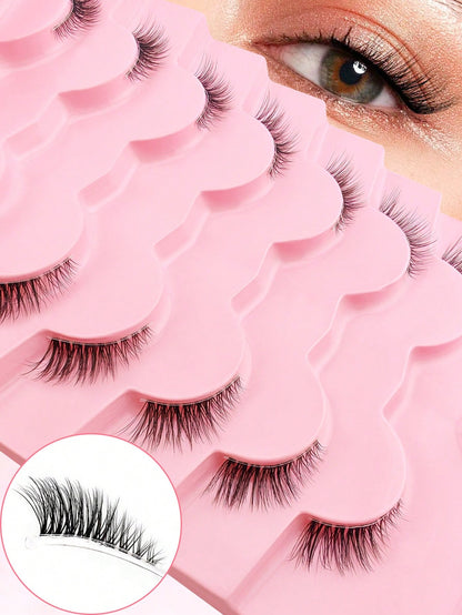 7 Pairs Of Half-Strip False Eyelashes, Natural Makeup Effect, Transparent Lash Bands, Lightweight & Fluffy, Create Cat Eye Makeup, Natural Short Accent False Lashes, Outer Corner Lashes, 3/4 False Las
