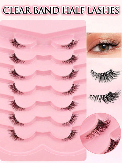 7 Pairs Of Half-Strip False Eyelashes, Natural Makeup Effect, Transparent Lash Bands, Lightweight & Fluffy, Create Cat Eye Makeup, Natural Short Accent False Lashes, Outer Corner Lashes, 3/4 False Las