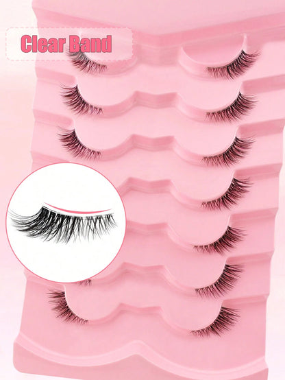 7 Pairs Of Half-Strip False Eyelashes, Natural Makeup Effect, Transparent Lash Bands, Lightweight & Fluffy, Create Cat Eye Makeup, Natural Short Accent False Lashes, Outer Corner Lashes, 3/4 False Las