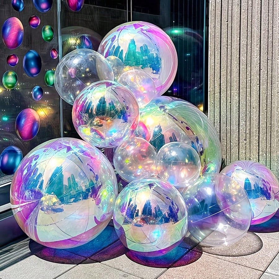 7pcs Rainbow Foil Round Balloons (1pc 22 Inch, 3pcs 12 Inch, 3pcs 10 Inch) Suitable For Wedding, Birthday, Valentine's Day, Anniversary, Mother's Day, Father's Day, Gender Reveal Party Decoration, 4D