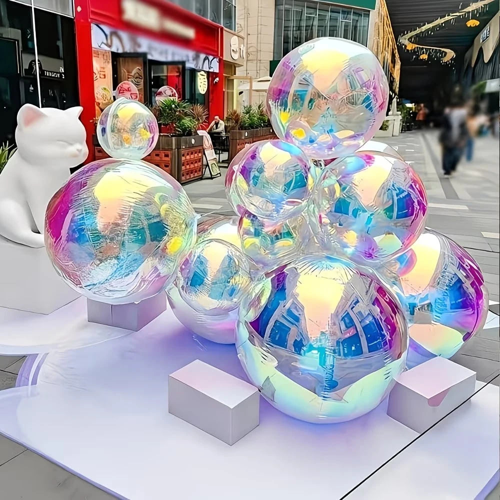 7pcs Rainbow Foil Round Balloons (1pc 22 Inch, 3pcs 12 Inch, 3pcs 10 Inch) Suitable For Wedding, Birthday, Valentine's Day, Anniversary, Mother's Day, Father's Day, Gender Reveal Party Decoration, 4D