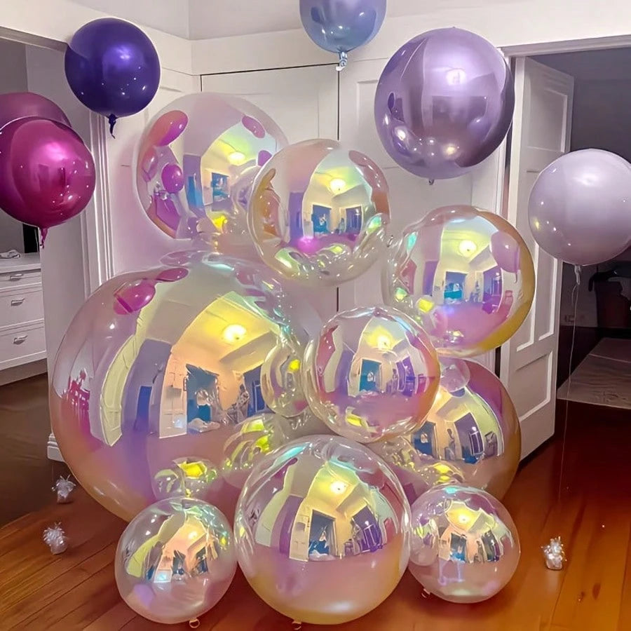 7pcs Rainbow Foil Round Balloons (1pc 22 Inch, 3pcs 12 Inch, 3pcs 10 Inch) Suitable For Wedding, Birthday, Valentine's Day, Anniversary, Mother's Day, Father's Day, Gender Reveal Party Decoration, 4D