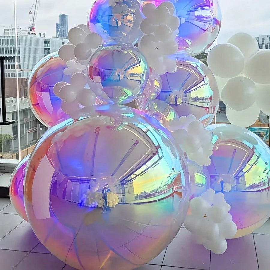 7pcs Rainbow Foil Round Balloons (1pc 22 Inch, 3pcs 12 Inch, 3pcs 10 Inch) Suitable For Wedding, Birthday, Valentine's Day, Anniversary, Mother's Day, Father's Day, Gender Reveal Party Decoration, 4D