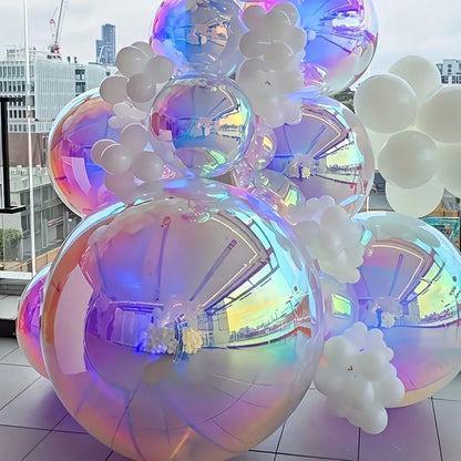 7pcs Rainbow Foil Round Balloons (1pc 22 Inch, 3pcs 12 Inch, 3pcs 10 Inch) Suitable For Wedding, Birthday, Valentine's Day, Anniversary, Mother's Day, Father's Day, Gender Reveal Party Decoration, 4D