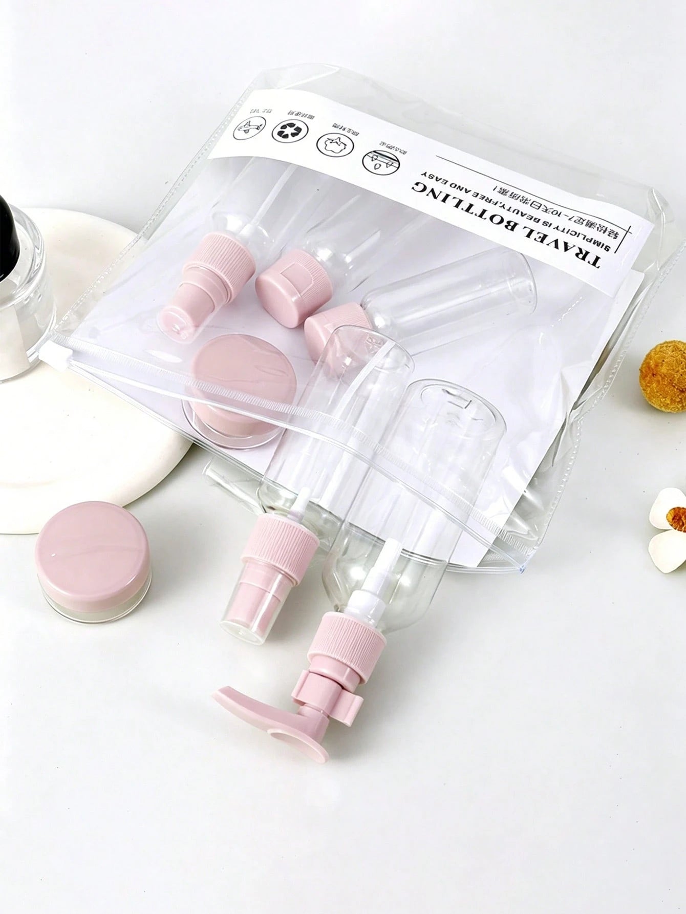 7pcs Refillable Travel Cosmetic Bottle Set, Portable Toiletry Bag Set, Includes Spray Bottle, Lotion Bottle, Shampoo Bottle, Cream Bottle, Empty Bottle, Portable Accessory Storage Bag