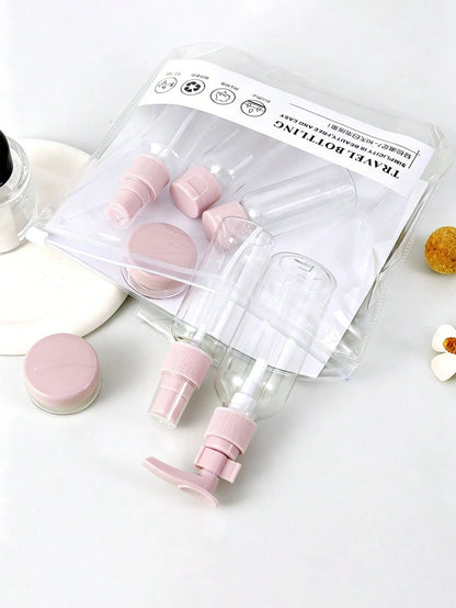 7pcs Refillable Travel Cosmetic Bottle Set, Portable Toiletry Bag Set, Includes Spray Bottle, Lotion Bottle, Shampoo Bottle, Cream Bottle, Empty Bottle, Portable Accessory Storage Bag