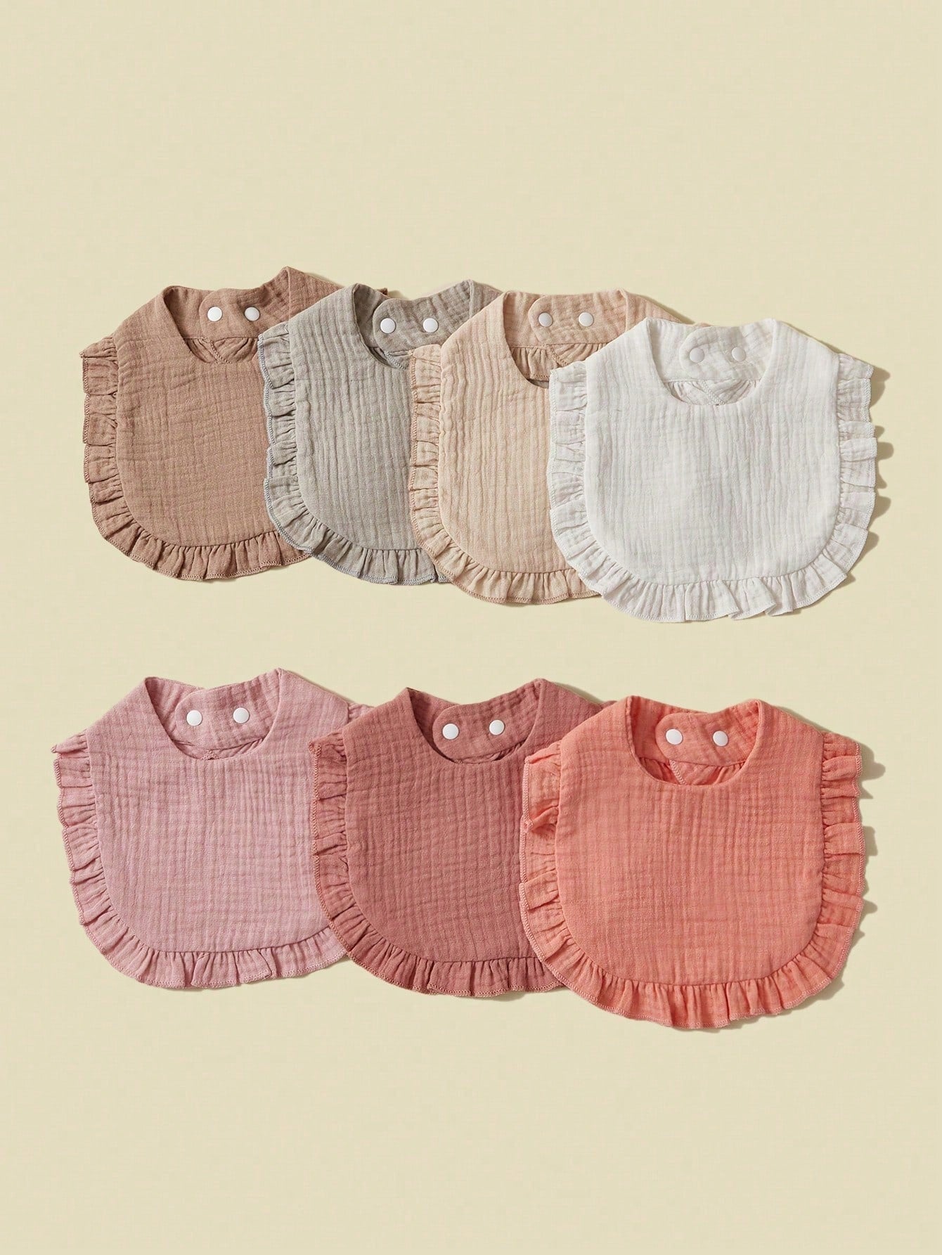 7pcs/Set Baby Bibs With Lace Trim, Pure Cotton Soft Fabric, Solid Colors In Pink Tones,Baby Gift.