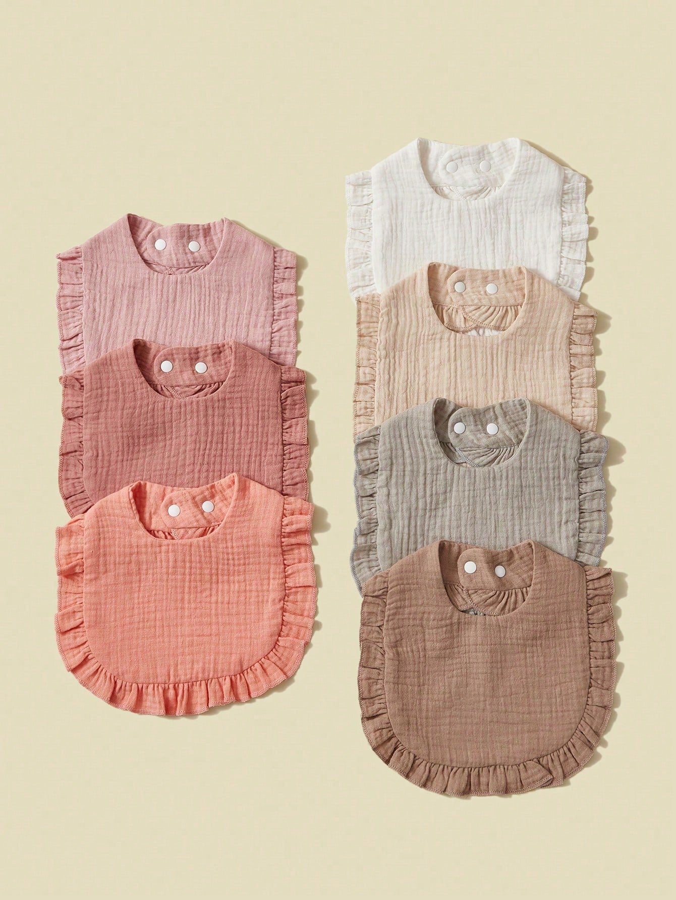 7pcs/Set Baby Bibs With Lace Trim, Pure Cotton Soft Fabric, Solid Colors In Pink Tones,Baby Gift.