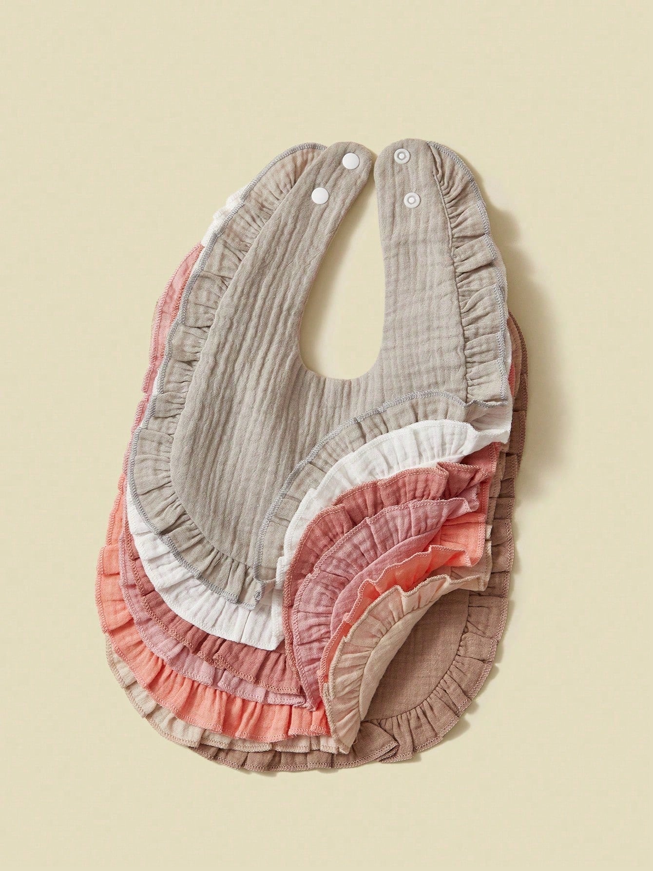 7pcs/Set Baby Bibs With Lace Trim, Pure Cotton Soft Fabric, Solid Colors In Pink Tones,Baby Gift.