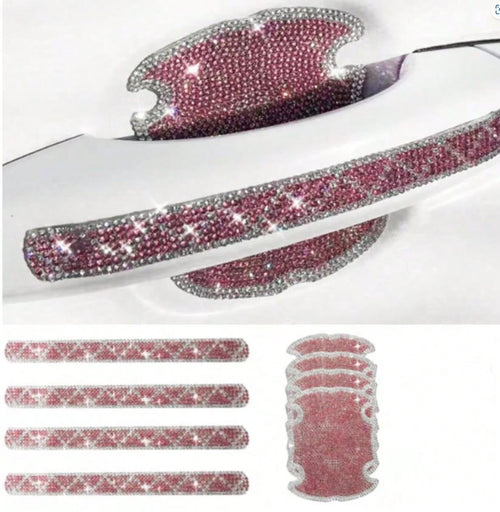8 PCS Car Door Handle Protectors, Shiny Rhinestone Auto Door Bowl Sticker, Waterproof Anti-Scratch Car Handle Protective Sticker, Universal For Vehicles