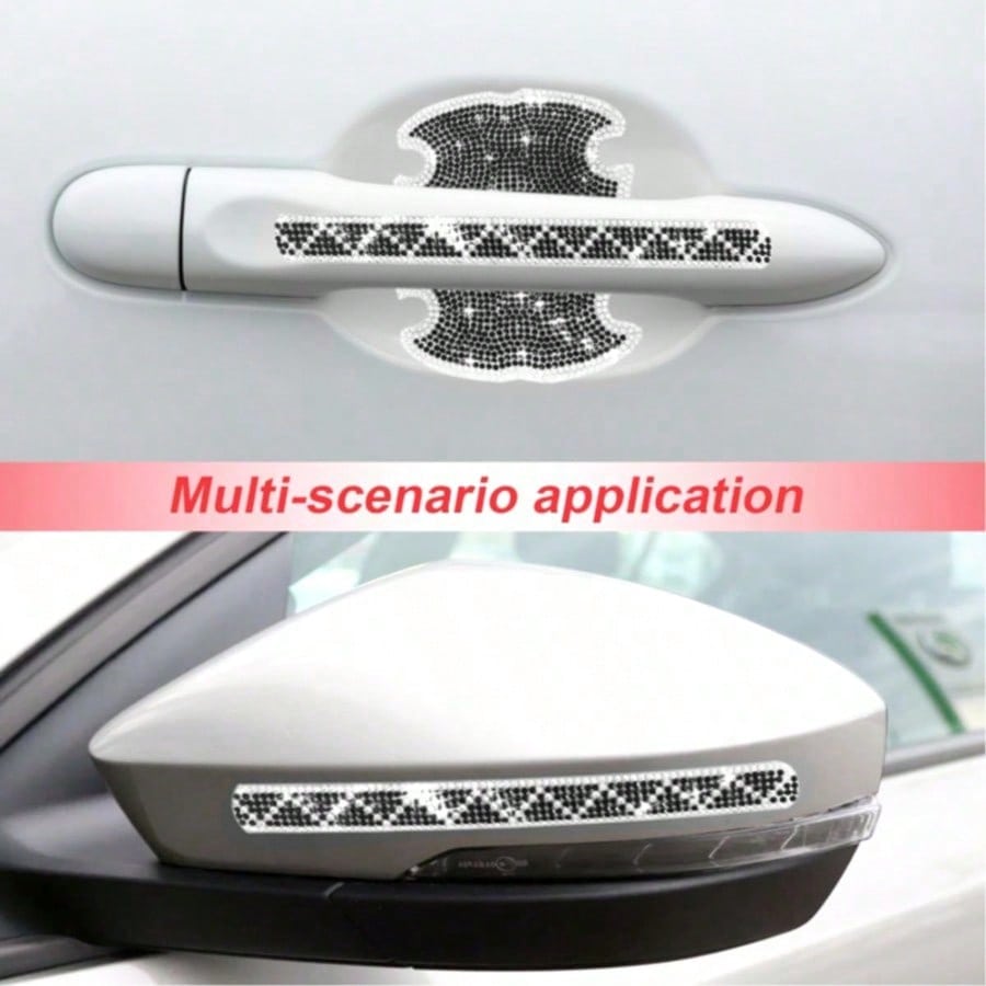 8 PCS Car Door Handle Protectors, Shiny Rhinestone Auto Door Bowl Sticker, Waterproof Anti-Scratch Car Handle Protective Sticker, Universal For Vehicles