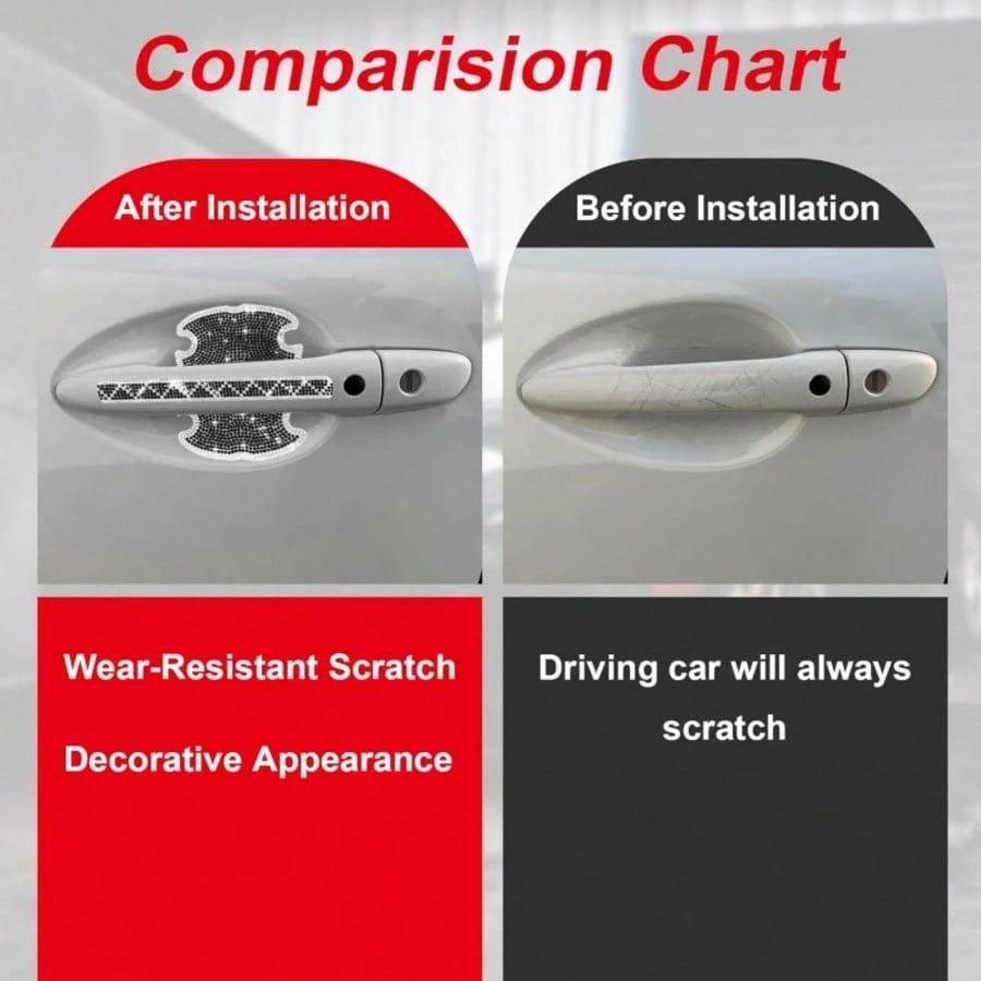 8 PCS Car Door Handle Protectors, Shiny Rhinestone Auto Door Bowl Sticker, Waterproof Anti-Scratch Car Handle Protective Sticker, Universal For Vehicles