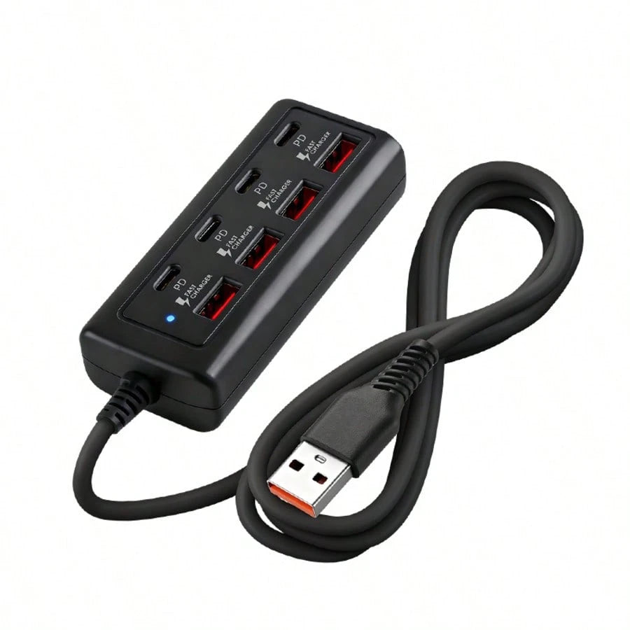8-Port USB Hub With Fast Charging (4 USB-A + 4 PD Ports)- 25W PD Power, Compact USB Powered Docking Station, Suitable For MacBook, PC, Tablet, Smartphone- Compatible With USB-C Devices, Durable Whit